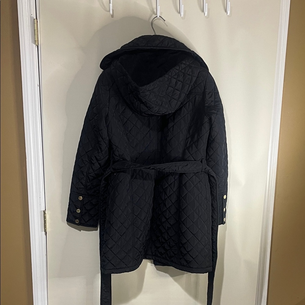 NWOT MICHAEL Michael Kors Black Quilted Trench Coat with Gold Zippers - Picture 15 of 17